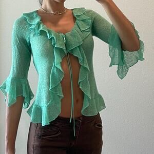 Green Ruffles Blouse L